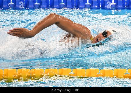 Doha, Katar. Februar 2024. Barbora Seemanova aus Tschechien tritt am 14. Februar 2024 im Aspire Dome in Doha (Katar) im 200-m-Freistil-Women-Finale an. Quelle: Insidefoto di andrea staccioli/Alamy Live News Stockfoto