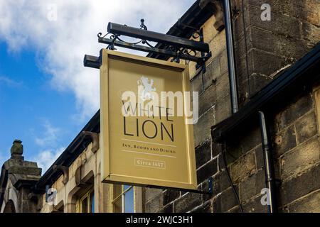 White Lion Pub Schild. Brückentor, Hebdenbrücke. Stockfoto