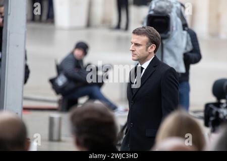 Paris, Frankreich, mittwoch, 14. Februar 2024, Emmanuel Macron bei der Hommage der französischen Nation an Robert Badinter, Credit Francois Loock / Alamy Live News Stockfoto