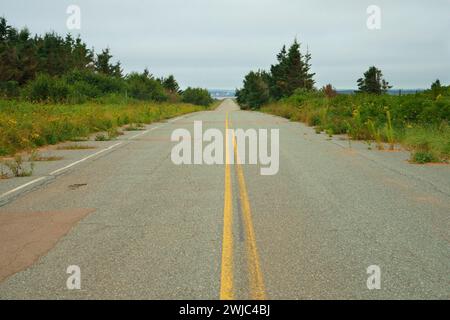 Leere zweispurige Straße im Prince Edward Island National Park, Kanada. Stockfoto