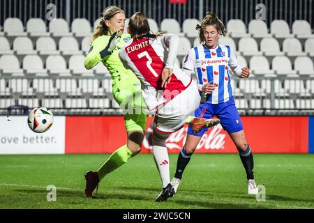 Amsterdam, Niederlande. Februar 2024. AMSTERDAM, 14.02.2024, de Toekomst, Azerion Eredivisie vrouwen, Ajax - Heerenveen (Frauen), Saison 2023/2024, während des Spiels Ajax - Heerenveen (Frauen), Ajax-Spieler Romee Leuchter erzielt 3-0 Credit: Pro Shots/Alamy Live News Stockfoto