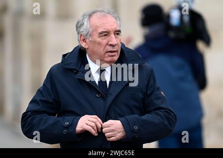 Paris, Frankreich. Februar 2024. Julien Mattia/Le Pictorium - nationale Hommage an Robert Badinter - 14/02/2024 - Frankreich/Ile-de-France (Region)/Paris - Francois Bayrou bei der nationalen Hommage an Robert Badinter am Place Vendome, Paris, 14. Februar 2024 Credit: LE PICTORIUM/Alamy Live News Stockfoto