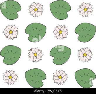Nahtloses Vektor-Muster von Hand gezeichneter Skizze Kritzelfarbene Wasserlilie Blumen isoliert auf weißem Hintergrund Stock Vektor