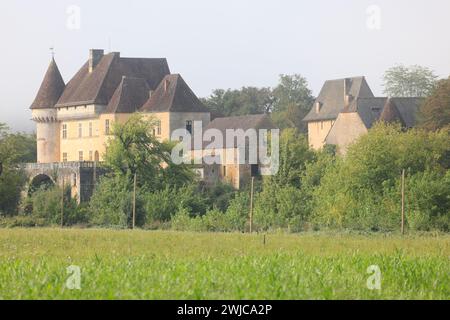 Das Renaissanceschloss Losse am Ufer des Flusses Vézère in Périgord Noir bei Montignac-Lascaux. Geschichte, Architektur, Erbe, Gärten, na Stockfoto