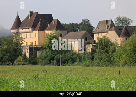 Das Renaissanceschloss Losse am Ufer des Flusses Vézère in Périgord Noir bei Montignac-Lascaux. Geschichte, Architektur, Erbe, Gärten, na Stockfoto