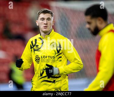 Februar 2024; Bet365 Stadium, Stoke, Staffordshire, England; EFL Championship Football, Stoke City gegen Queens Park Rangers; Jimmy Dunne von Queens Park Rangers während des warm Up Stockfoto