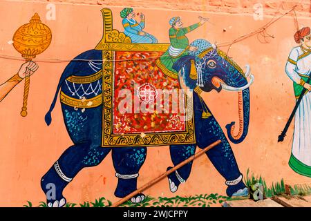 Street-Art in den Strassen der Altstadt von Jodhpur, Rajasthan, Indien Stockfoto