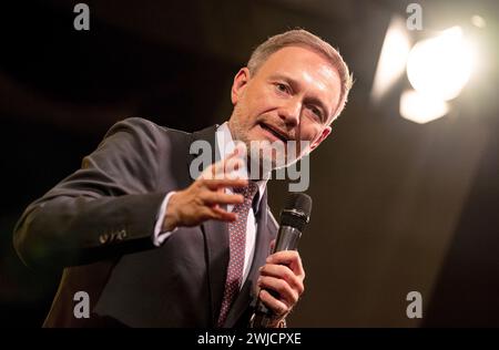 Potsdam, Deutschland. Februar 2024. Bundesfinanzminister Christian Lindner (FDP) spricht am politischen Aschermittwoch der FDP Brandenburg. Quelle: Fabian Sommer/dpa/Alamy Live News Stockfoto