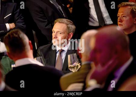 Potsdam, Deutschland. Februar 2024. Bundesfinanzminister Christian Lindner (FDP) sitzt am politischen Aschermittwoch der FDP Brandenburg. Quelle: Fabian Sommer/dpa/Alamy Live News Stockfoto