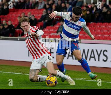 Während des Sky Bet Championship Matches Stoke City gegen Queens Park Rangers im Bet365 Stadium, Stoke-on-Trent, Großbritannien, 14. Februar 2024 (Foto: Steve Flynn/News Images) Stockfoto