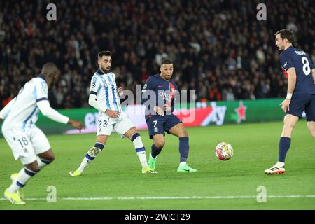 Paris, Frankreich. Februar 2024. © PHOTOPQR/LE PARISIEN/Le Parisien/Arnaud Journois ; PARIS ; 14/02/2024 ; FUSSBALL, LIGUE DES CHAMPIONS UEFA, HUITIEMES DE FINALE ALLER, 14.02.2024, PARIS, PARC DES PRINCES/PARIS SG - REAL SOCIEDAD /PHOTO LE PARISIEN/ARNAUD JOURNOIS Kylian Mbappé Credit: MAXPPP/Alamy Live News Stockfoto