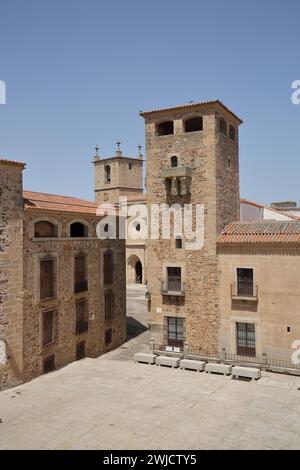 Palacio de los Golfines de Abajo, Plaza de San Jorge, UNESCO-Altstadt, Caceres, Extremadura, Spanien Stockfoto