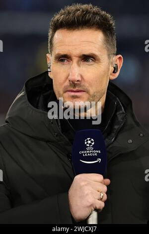 Rom, Italien. Februar 2024. Miroslav Klose Pundit vor dem Champions League-Fußballspiel zwischen SS Lazio und FC Bayern München im Olimpico-Stadion in Rom (Italien), 14. Februar 2024. Quelle: Insidefoto di andrea staccioli/Alamy Live News Stockfoto