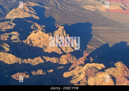 Der Red Rock Canyon NCA (Luft) bei Sonnenuntergang, Las Vegas NV Stockfoto