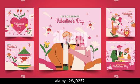 Flache valentinstag instagram Posts Sammlung Design Vektor Illustration Stock Vektor