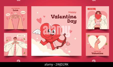 Flache valentinstag instagram Posts Sammlung Design Vektor Illustration Stock Vektor