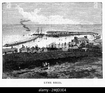 Gravur von Lyme Regis, einer Stadt in West Dorset, England, 40 km westlich von Dorchester und östlich von Exeter, England, um 1900 Stockfoto