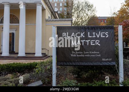 Black Lives Matter Schild vor der Kirche in Washington DC, USA Stockfoto