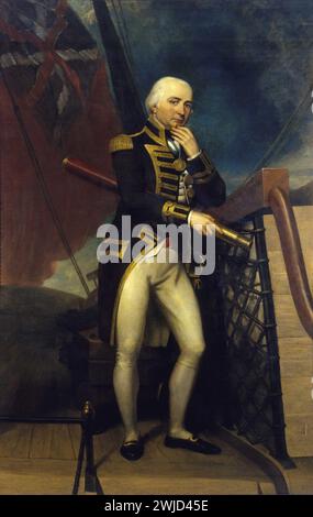 Porträt von Konteradmiral Cuthbert, Lord Collingwood (1748–1810), 1. Baron Colingwood, von Henry Howard. Der Freund und Nachfolger von Nelson, Collingwood's eigentümliche Persönlichkeit hinderte ihn daran, irgendeine Popularität seines Häuptlings zu erreichen, aber er arbeitete sich zu Tode für das, was er für das Gute des Dienstes hielt. Stockfoto