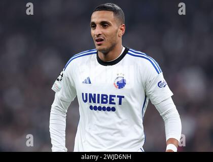 Kopenhagen, Dänemark. Februar 2024. Elias Achouri vom FC Kopenhagen während des UEFA Champions League-Spiels in Telia Parken, Kopenhagen. Der Bildnachweis sollte lauten: Paul Terry/Sportimage Credit: Sportimage Ltd/Alamy Live News Stockfoto