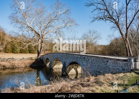 Ein Winternachmittag an der Burnside Bridge, Antietam National Battlefield, Maryland USA Stockfoto