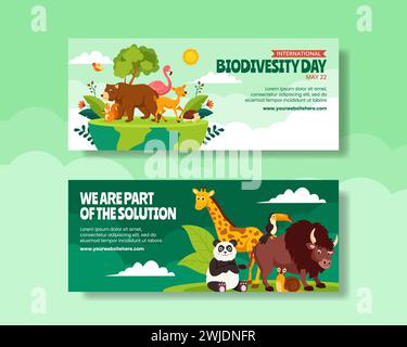 Biodiversität Tag Horizontal Banner Flat Cartoon Hand Gezeichnete Vorlagen Hintergrund Illustration Stock Vektor