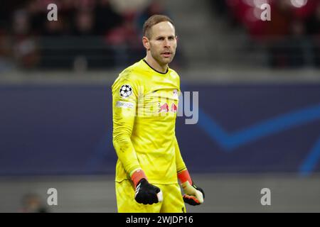 Leipzig, Deutschland. Februar 2024. Peter Gulacsi vom RB Leipzig wurde während des UEFA Champions League-Spiels zwischen RB Leipzig und Real Madrid in der RedBull Arena gesehen. Endstand; RB Leipzig 0:1 Real Madrid. Quelle: SOPA Images Limited/Alamy Live News Stockfoto