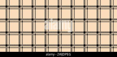 Nahtloses beigefarbenes Gingham-Muster. Kariertes Karomuster, wiederholter Hintergrund. Tartan-Strukturdruck im Fensterbereich für Textil und Stoff. Wiederholte neutrale braune und schwarze Karomuster. Vektor-tattersall-Hintergrund Stock Vektor