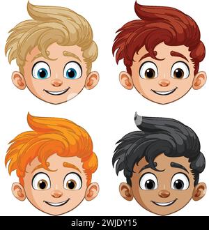 Bunte Vektor-Illustration von vier Kindergesichtern Stock Vektor