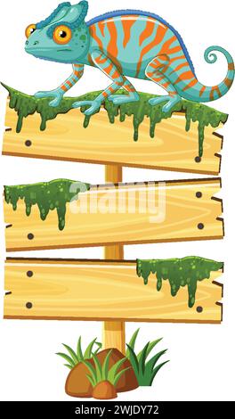 Buntes Chamäleon auf einem moosigen Schild Stock Vektor