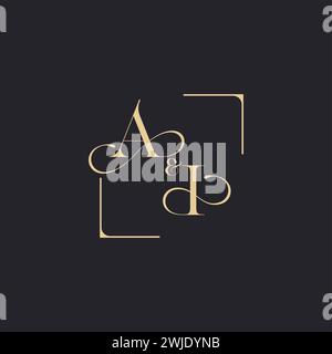 AI einfaches Konzept des Hochzeitsumrisses Logo und Quadrat des ursprünglichen Designs Gold auf weißem Hintergrund Stock Vektor