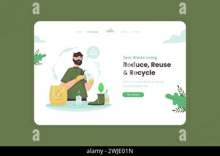 Null Verschwendung gesunde Lebensstil-Illustration auf der Landing-Page Stock Vektor