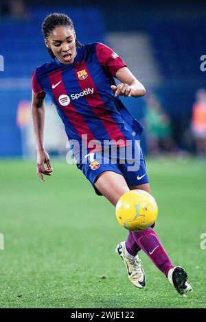 Amsterdam, Niederlande. Februar 2024. Salma Paralluelo vom FC Barcelona wurde 2023-24 im Johan Cruyff Stadion in der La Liga F (erste Frauenliga Spaniens) zwischen dem FC Barcelona und Levante U.D in Aktion genommen. Endergebnis; F.C Barcelona 1:1 Levante U.D (Foto: MartÌ Segura Ramoneda/SOPA im/SIPA USA) Credit: SIPA USA/Alamy Live News Stockfoto