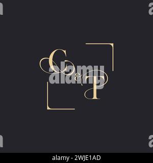 CT einfaches Konzept des Hochzeitslogos und Quadrat des ursprünglichen Designs Gold auf weißem Hintergrund Stock Vektor