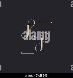 JJ einfaches Konzept des Hochzeitsumrisses Logo und Quadrat des ursprünglichen Designs Gold auf weißem Hintergrund Stock Vektor