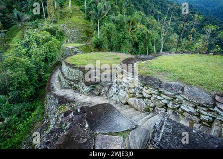 Versteckte antike Ruinen der Tayrona Zivilisation Ciudad Perdida im Herzen des kolumbianischen Dschungels verlorene Stadt Teyuna. Santa Marta, Sierra Nevada Mount Stockfoto
