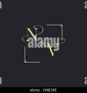 NV einfaches Konzept des Hochzeitsumrisses Logo und Quadrat des ursprünglichen Designs Gold auf weißem Hintergrund Stock Vektor