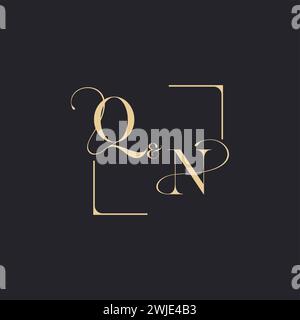 QN einfaches Konzept des Hochzeitslogos und Quadrat des ursprünglichen Designs aus Gold auf weißem Hintergrund Stock Vektor