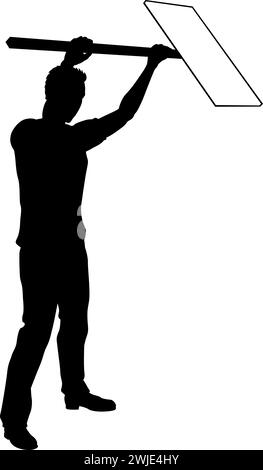 Protestkundgebung Marsch Streikposten Schild Silhouette Person Stock Vektor