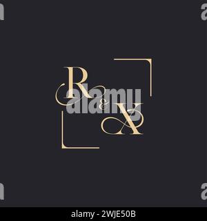 RX einfaches Konzept des Hochzeitsumrisses Logo und Quadrat des ursprünglichen Designs Gold auf weißem Hintergrund Stock Vektor