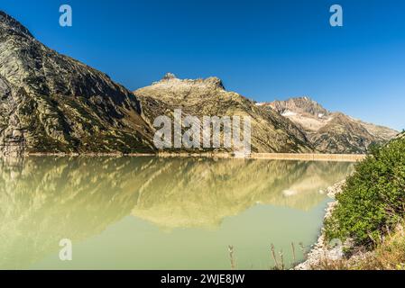 Raeterichsbodensee, ein Stausee in der Grimsel im Berner Oberland, Guttannen, Kanton Bern, Schweiz Stockfoto