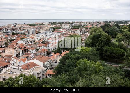 Arcachon (Südwestfrankreich): Überblick über die Stadt und die Bucht von Arcachon aus der Sicht des Observatoriums von Sainte-Cecile Stockfoto