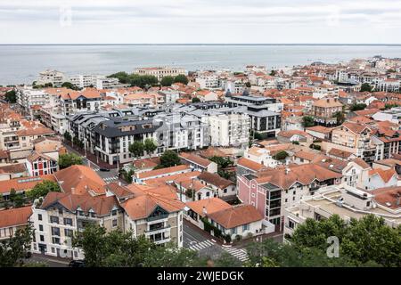 Arcachon (Südwestfrankreich): Überblick über die Stadt und die Bucht von Arcachon aus der Sicht des Observatoriums von Sainte-Cecile Stockfoto