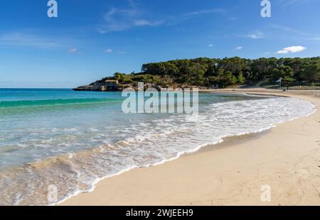 Blick auf den malerischen Strand im Parc Natural de Mondrago im Südosten Mallorcas in der Nähe von Santanyi Stockfoto