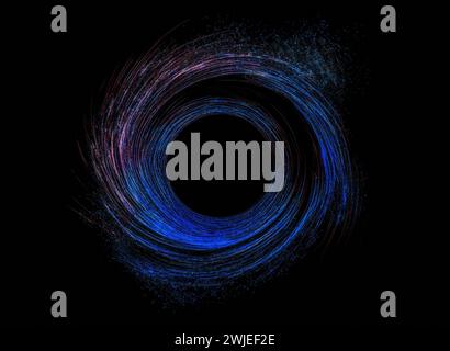 Roter blauer runder abstrakter Hintergrund Schwarzes Loch Raumstaub Stockfoto