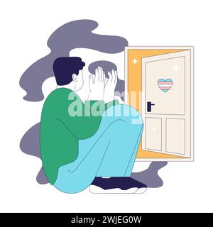 Geschlechterübergang. Wahres selbst auf der Reise des Coming Out, verbesserte Transgender Person die geistige Gesundheit. Geschlechterdysphorie, neue Identitätsannahme und Empowerment. Illustration des flachen Vektors Stock Vektor