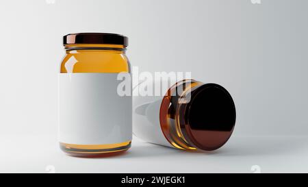 5 Honigglas-Modellflasche mit weißem Hintergrund Stockfoto