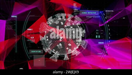 Bild der digitalen Schnittstelle mit COVID 19-Zelle, Scope-Scan und Datenverarbeitung Stockfoto
