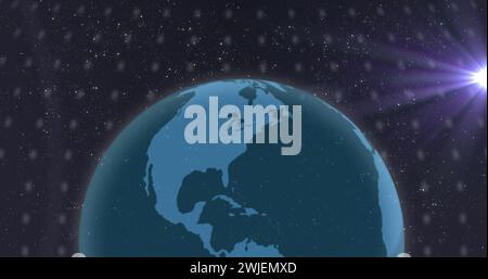 Bild von Symbolen, Verbindungen und Globus mit Datenverarbeitung Stockfoto