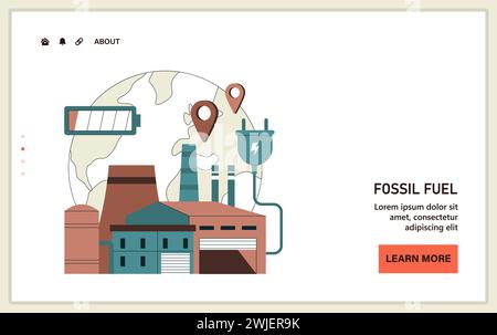 Netz oder Landung von Energieabhängigkeit fossiler Brennstoffe. Abhängigkeit von importierten fossilen Ressourcen. Verteilung von Erdrohstoffen. Illustration des flachen Vektors Stock Vektor
